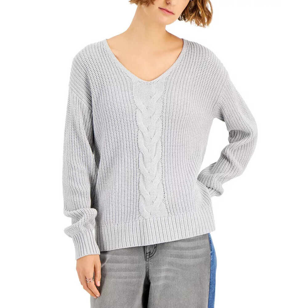 Style & Co Women's Cable Knit V-Neck long sleeve Size Large in Grey